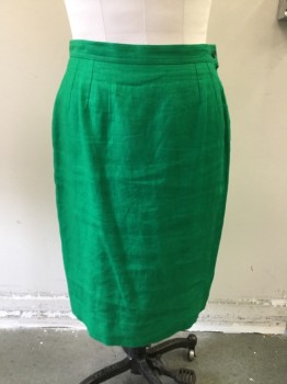 VALENTINO, Green, Linen, Solid, Side Zipper, Below Knee Length