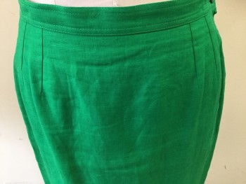 VALENTINO, Green, Linen, Solid, Side Zipper, Below Knee Length