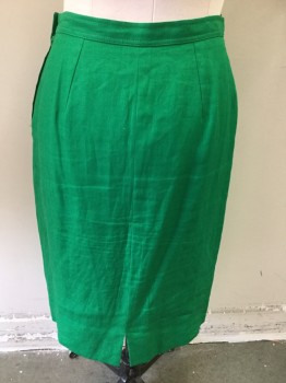 Womens, Skirt, VALENTINO, Green, Linen, Solid, W.31, 14, Side Zipper, Below Knee Length