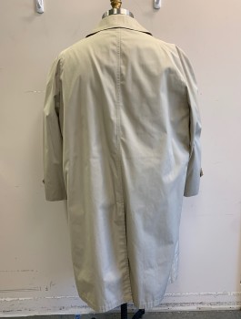 Mens, Coat, LONDON FOG, Khaki Brown, Cotton, Solid, 52R, Trench Coat, Single Breasted, Collar Attached, 2 Welt Pockets, ***Removable Light Brown Fleece Lining, ***Barcode Underneath Liner