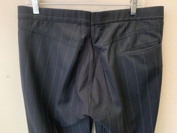 MTO, Black, White, Wool, Stripes - Pin, 3 Pockets, Flat Front, Gabardine, Has Solid Black Panel Insert Center Back, the Black Panel Must Stay Because They Cut the Fabric Away When They Did the Alteration. (Could Be Replaced By Better Matching Fabric)