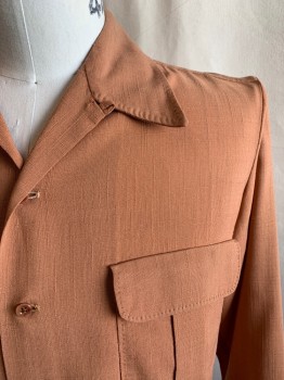 N/L, Tan Brown, Wool, Solid, Collar Attached, Long Sleeves, 2 Pockets, Button Front, Gathered Yoke *Last Button is a Different Color*