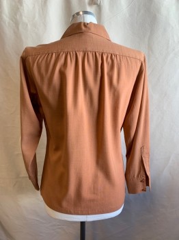 N/L, Tan Brown, Wool, Solid, Collar Attached, Long Sleeves, 2 Pockets, Button Front, Gathered Yoke *Last Button is a Different Color*