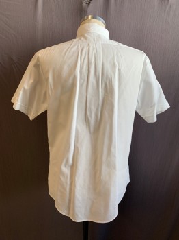 Mens, Shirt, MTO/ANTO, White, Cotton, Solid, 16, Pique Weave, Button Front, Collar Attached, Button Down Collar, 1 Pocket, Short Sleeves *Small Hole Center Back*