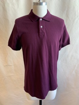 J. CREW, Maroon Red, Cotton, Solid, Collar Attached, 2 Buttons, Half Placket, Short Sleeves