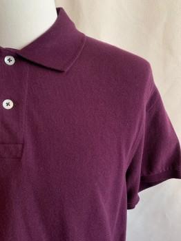 J. CREW, Maroon Red, Cotton, Solid, Collar Attached, 2 Buttons, Half Placket, Short Sleeves