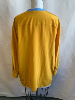 Womens, Top, TORY BURCH, Mustard Yellow, Lt Blue, Silk, Color Blocking, 10 , V-N, L/S, Burgundy Lace Trim, *Small Puncture Holes on Back
