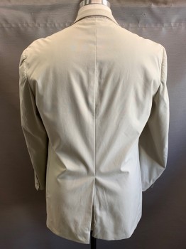 BROOKS BROTHERS, Beige, Cotton, Polyester, Solid, 2 Buttons, Single Breasted, Notched Lapel, 3 Pockets