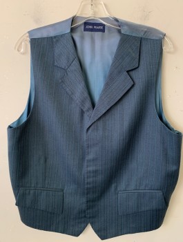 JOHN PERSE, Blue-Gray, Aqua Blue, Wool, Stripes - Vertical , Herringbone, 3 Concealed Buttons, 2 Pocket, Notched Lapel