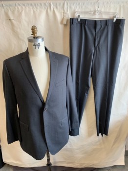 RALPH LAUREN, Charcoal Gray, Wool, Heathered, Single Breasted, 2 Buttons, Notched Lapel, 3 Pockets, Double Vent