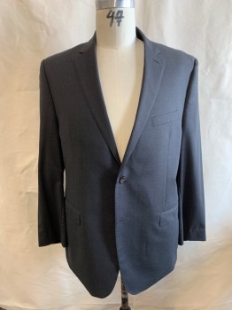 RALPH LAUREN, Charcoal Gray, Wool, Heathered, Single Breasted, 2 Buttons, Notched Lapel, 3 Pockets, Double Vent