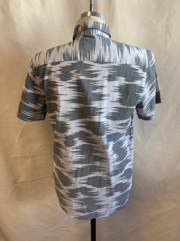 Mens, Casual Shirt, SATURDAYS, Dk Gray, Lt Gray, Cotton, Abstract , 15.5, Button Down Collar, Button Front, Short Sleeves, 1 Pocket
