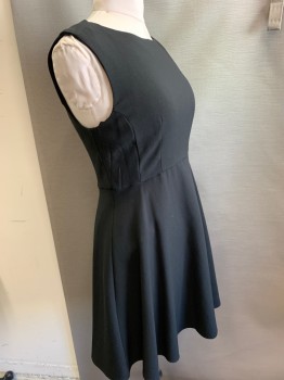 Womens, Dress, Sleeveless, FRENCH CONNECTION, Black, Polyester, Viscose, Solid, 10, Wide Neck, Back Zip, A-line Skirt