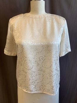 WORTHINGTON, Off White, Polyester, Polka Dots, Jacquard, Scoop Neck, Pullover, 1/4 Button Back