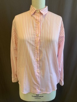 LADY VAN HEUSEN, Pink, White, Poly/Cotton, Stripes - Vertical , C.A., Button Front, L/S