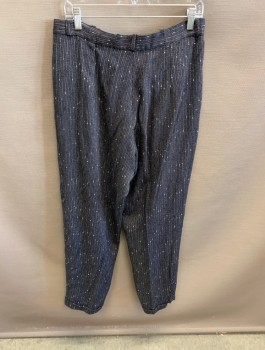 KLIP KLOP, Black, White, Wool, Stripes - Pin, Speckled, Side Pockets, Zip Front, Pleated Front, Cuffed