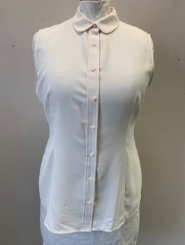 Womens, Blouse, ANNE KLEIN, Cream, Polyester, Solid, Sz.16, Crepe, Sleeveless, Button Front, Peter Pan Collar