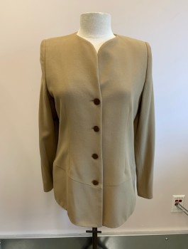 Womens, Blazer, GIORGIO ARMANI, Camel Brown, Wool, Solid, B38, Round Neck, Single Breasted, 4 Buttons,
