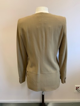 GIORGIO ARMANI, Camel Brown, Wool, Solid, Round Neck, Single Breasted, 4 Buttons,