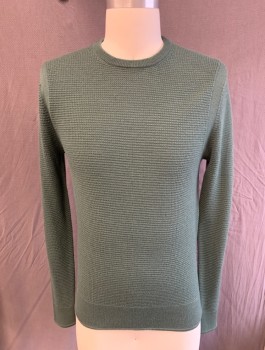 Mens, Pullover Sweater, TODD SNYDER, Green, Wool, Solid, XS, L/S, CN, Chunky Knit