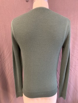 Mens, Pullover Sweater, TODD SNYDER, Green, Wool, Solid, XS, L/S, CN, Chunky Knit