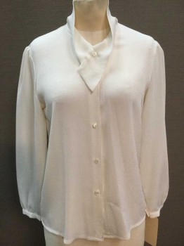 Womens, Blouse, N/L, Cream, Polyester, Textured Fabric, B:34, Crepe, Modified Stand Collar with 1 Btn Closure, B.F., L/S