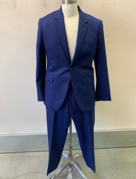 Mens, Suit, Jacket, PAUL SMITH , Royal Blue, Wool, Solid, 40 R , Notched Lapel, Button Front,  2 Foux Pockets