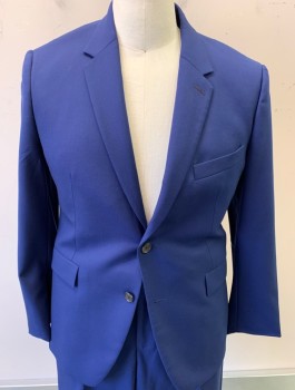 PAUL SMITH , Royal Blue, Wool, Solid, Notched Lapel, Button Front,  2 Foux Pockets