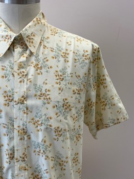 FINK, Cream, Sage Green, Olive Green, Orange, Polyester, Cotton, Floral, S/S, Button Front, Collar Attached, Chest Pocket