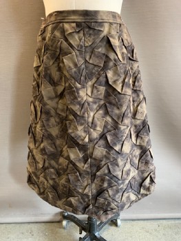 Womens, Sci-Fi/Fantasy Skirt, MTO, Brown, Mushroom-Gray, Khaki Brown, Tan Brown, Cotton, Synthetic, Mottled, W28, M, Velcro Snap On, Waist Band , Front Slit With Geometric Pleading , Khaki, Texture Panel On Front