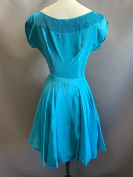 Womens, Cocktail Dress, NO LABEL, Teal Blue, Polyester, Solid, W24, B32, S/S, V Neck, Ribbed Details, Pleated, Side Zipper,
