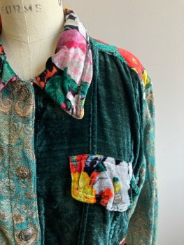 Womens, Jacket, PROTEST, Teal Blue, Multi-color, Nylon, Floral, Color Blocking, B: 32, S, C.A., L/S, B.F., 3 Pockets, Velveteen, Cropped