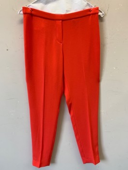 Womens, Slacks, ELIE TAHARI, Coral Pink, Acetate, Polyester, Solid, Sz.2, Neon, Stretch Crepe, Mid Rise, Slim Leg, Elastic Waist, Faux "Pockets" and Fly Seam, Cropped Length