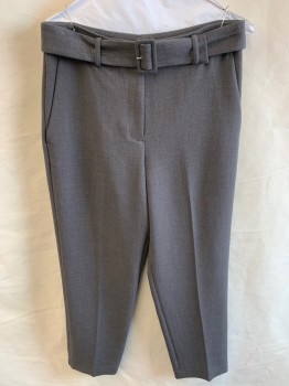 Womens, Slacks, ANN TAYLOR, Dk Gray, Polyester, Rayon, Solid, 4, Zip Front, Hook Closure, 4 Pockets, Creased Front, Taperred Leg, Self Belt
