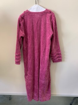 THE VERMONT STORE, Magenta Pink, Green, Lt Pink, Polyester, Cotton, Solid, Chenille, V-N, L/S, Zipper, 4 Pink Roses