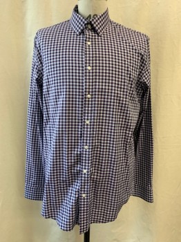 Mens, Casual Shirt, NORDSTROM, Purple, Gray, Black, Cotton, Gingham, Herringbone, 36-37, 16/, Collar Attached, Button Front, Long Sleeves