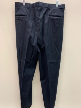 JOSEPH & FEISS, Navy Blue, Gray, Wool, Stripes - Vertical , Double Pleats, Slant Pockets,