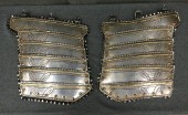 MTO, Silver, Navy Blue, Rubber, SUIT of ARMOR: Set of Tassets: Silver Rubber Aged to Look Like Metal, 2 Pieces, Leather Trim with Silver Triangle Metal Detail,  Gold Embossed Detail, Faux Rivets, Tiered Plates with 3 Buckles at Top