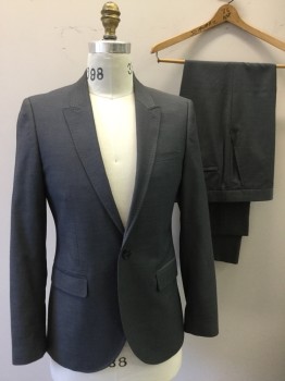 Mens, Suit, Jacket, TOPMAN, Gray, Lt Gray, Polyester, Viscose, Novelty Pattern, Diamonds, 38R, Single Breasted, Collar Attached, Peaked Lapel, Hand Picked Collar/Lapel, 1 Button, 3 Pockets