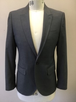 Mens, Suit, Jacket, TOPMAN, Gray, Lt Gray, Polyester, Viscose, Novelty Pattern, Diamonds, 38R, Single Breasted, Collar Attached, Peaked Lapel, Hand Picked Collar/Lapel, 1 Button, 3 Pockets