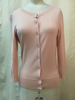 Womens, Cardigan Sweater, HALOGEN, Lt Pink, Viscose, Nylon, Solid, S, Knit, Button Front, Long Sleeves, Scoop Neck