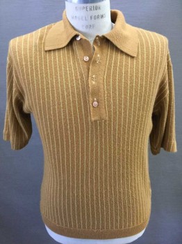 Mens, Sweater, N/L, Mustard Yellow, Mustard Yellow, Butter Yellow, Acrylic, Stripes - Vertical , L, Short Sleeve,  Polo, 4 Buttons,