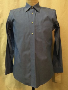 BROOKS BROTHERS, Blue, Cotton, Oxford Weave, Button Front, Collar Attached, Long Sleeves, 1 Pocket,