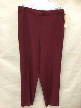 Womens, Slacks, ALFRED DUNNER, Wine Red, Polyester, Lycra, Solid, 10, Wine, Flat Front, Elastic Waist Back, 2 Wedge Side Pockets, See Photo Attached,
