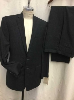 CALVIN KLEIN, Charcoal Gray, Charcoal Gray, Wool, Plaid, Single Breasted, Notched Lapel, 2 Buttons,  3 Pockets,