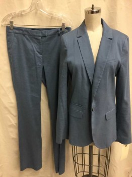 Womens, Suit, Jacket, RW & CO., Dusty Blue, Linen, Polyester, Solid, 6, 4 Pockets, 1 Button,