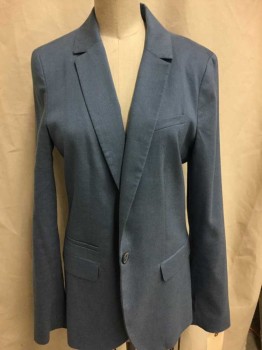 Womens, Suit, Jacket, RW & CO., Dusty Blue, Linen, Polyester, Solid, 6, 4 Pockets, 1 Button,