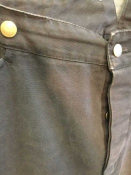 N/L, Brown, Cotton, Cotton Duck/Canvas, Button Fly, Metal Suspender Buttons at Outside Waistband, 4 Pockets, (3 in Front Including Watch Pocket, 1 Welt Pocket in Back) Belted Back, "Old West" Style Reproduction