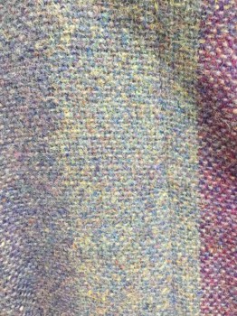 AVOCA COLLECTION, Purple, Lavender Purple, Periwinkle Blue, Wool, Stripes - Vertical , Tweed, Concealed Button Front Placket, Stand Collar, Fitted Waist with Pleats in Back, Long Sleeves with Pleats at Wrist, Vertical Tucks at on Both Sides From Front to Back Waistband, Dolman Sleeve