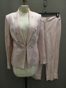 Womens, Suit, Jacket, DONNA KARAN, Blush Pink, Lyocell, Linen, Solid, S, Double Breasted Look, 1 Hook & Eye Front, Notched Lapel, Twill, 2 Welt Pockets